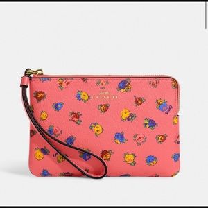 Coach Corner Zip Wristlet With Mini Vintage Rose Print Pink Lemonade Multi
